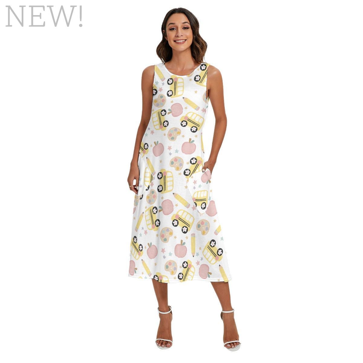 Wheels on the Bus Mid-Length Sleeveless Dress