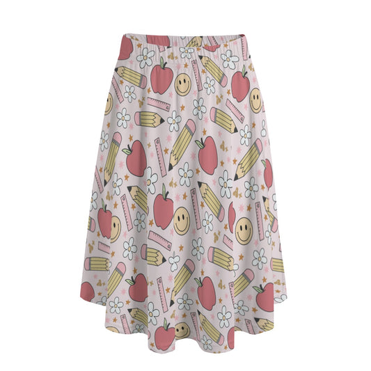 Pink Apples Pencils Educator Teacher Skirt with Pockets | Unique Teacher Gift | Back to School