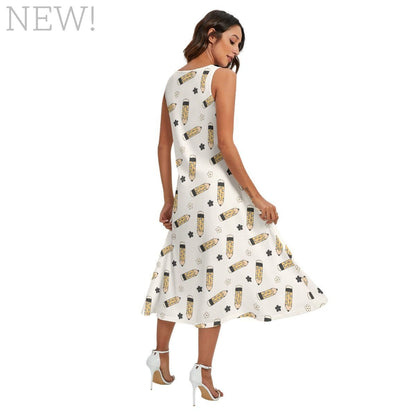 Flowers and Pencils Mid-Length Sleeveless Dress