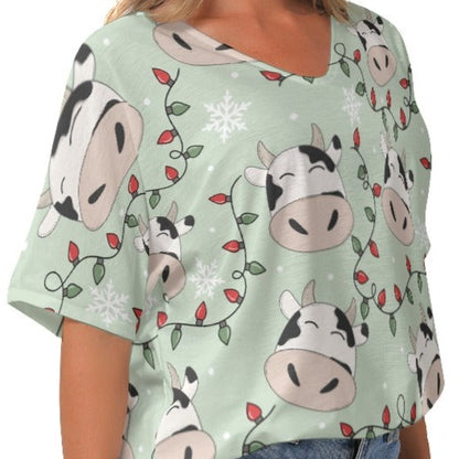 Cute Cow in Christmas Lights Shirt