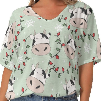 Cute Cow in Christmas Lights Shirt